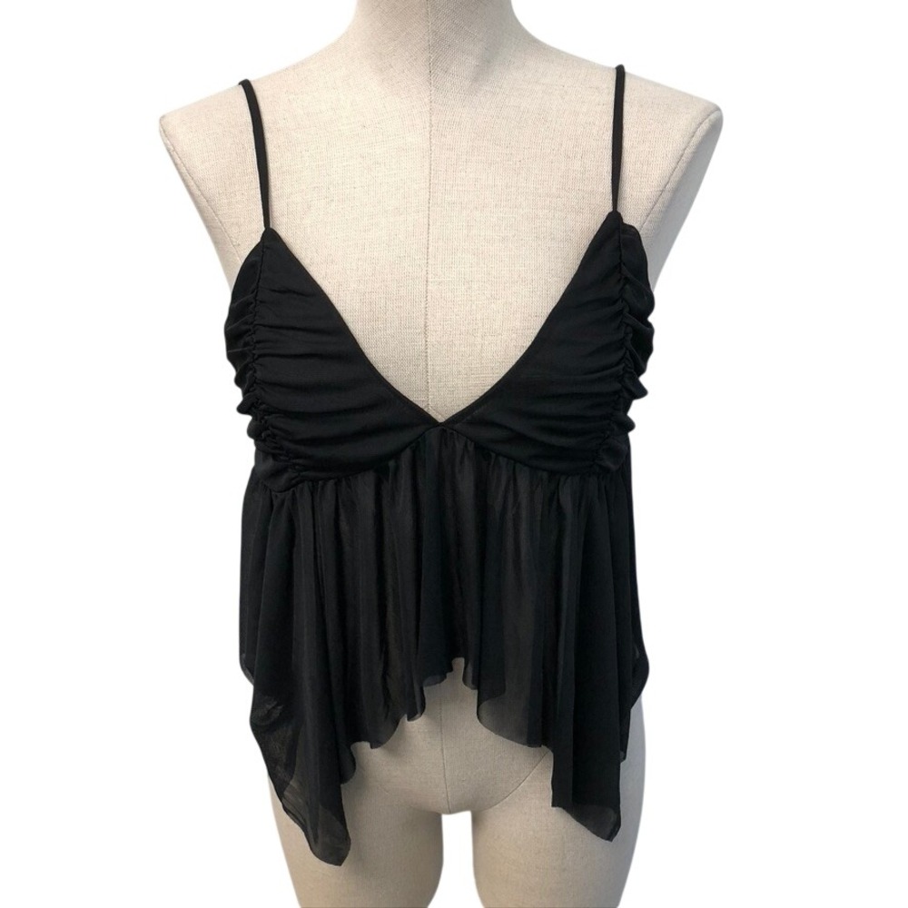 Light Before Dark Camisole Womens XL Adult Black Ruched Sheer Handkerchief‎ Top